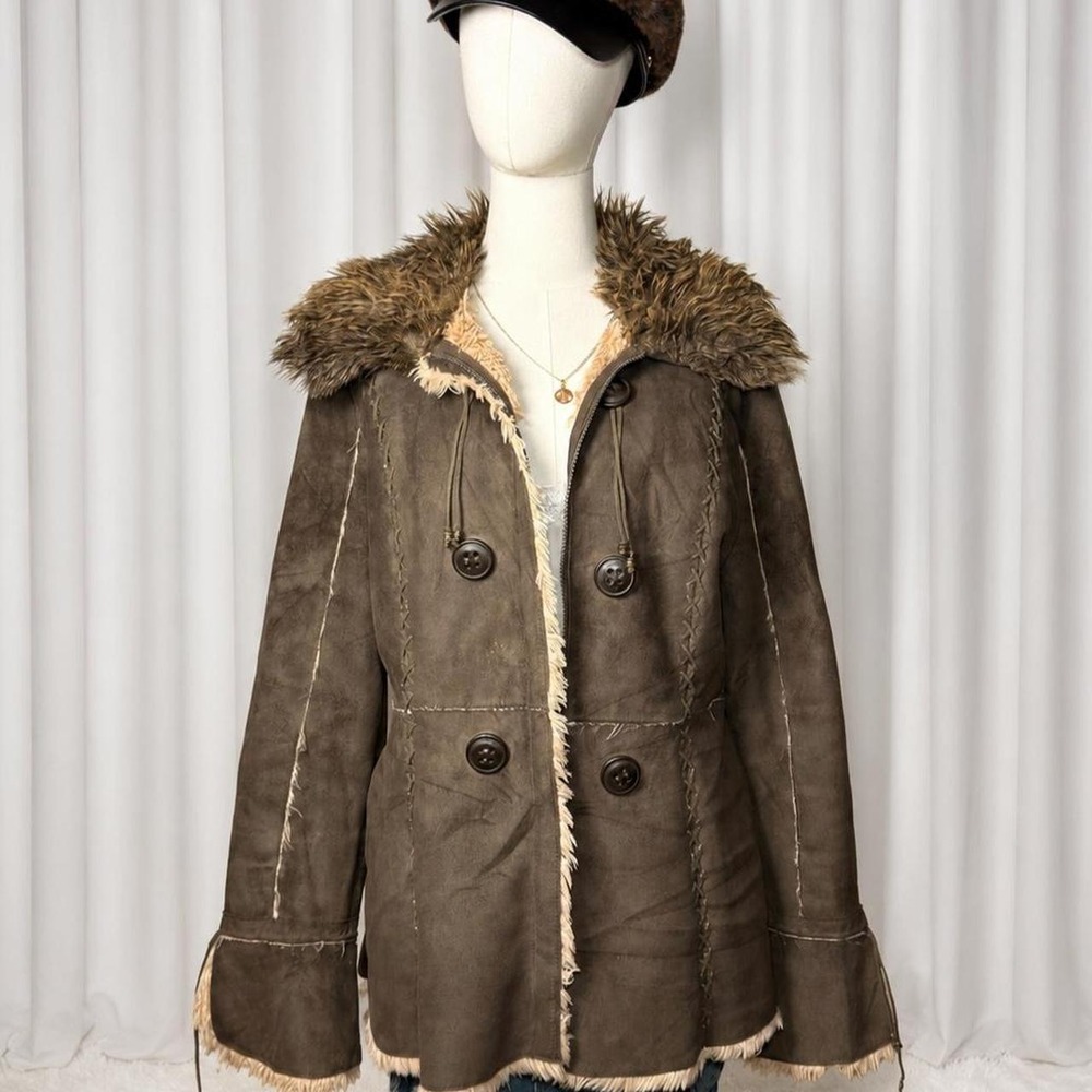 Y2K Esprit Brown Faux Fur Sherpa Jacket